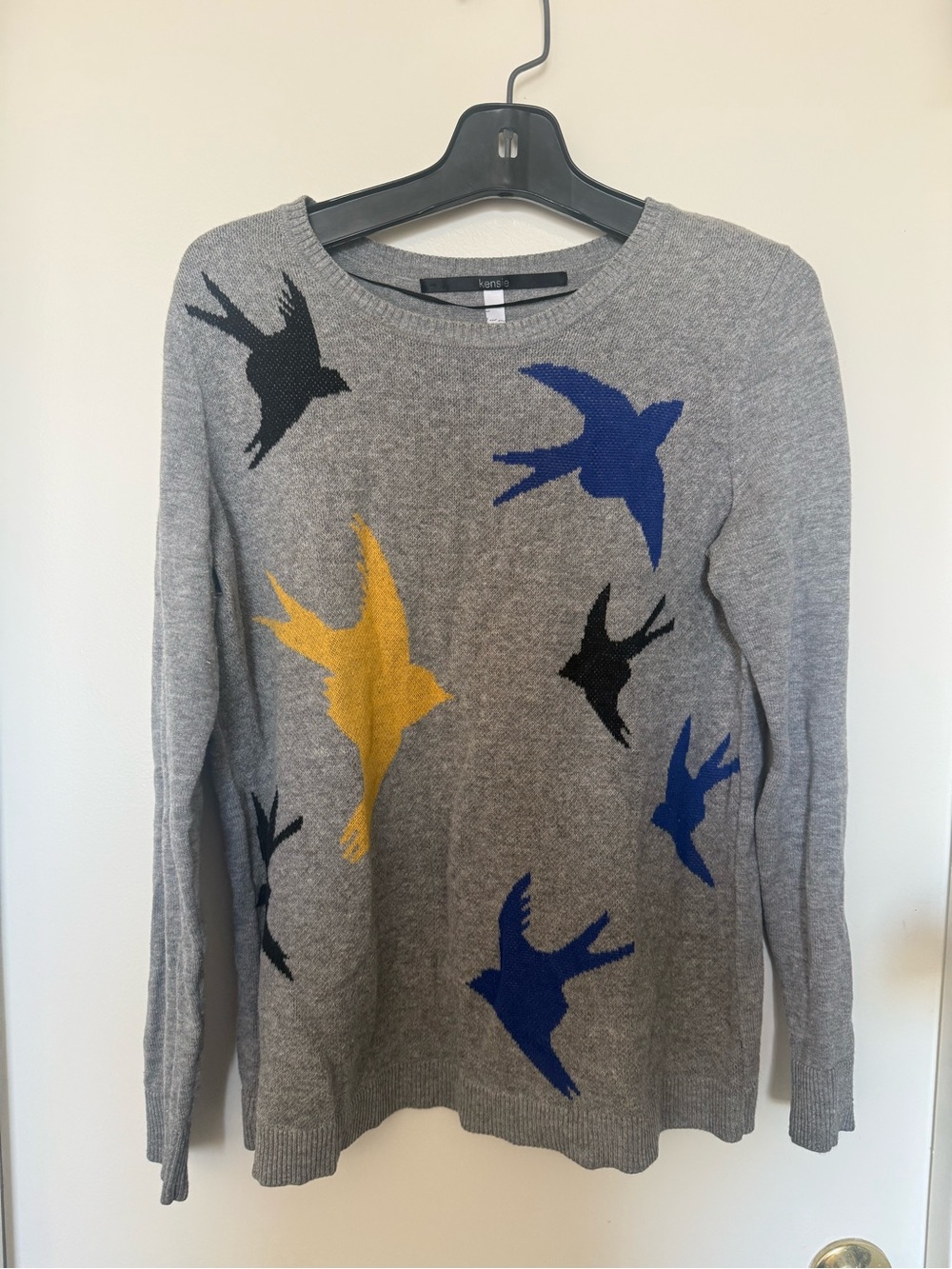 Kensie Gray Multicolor Bird Swallow Lightweight Sweater Size S